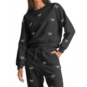 NEW ENDLESS BLU. jewel bow cotton pullover sweater in black